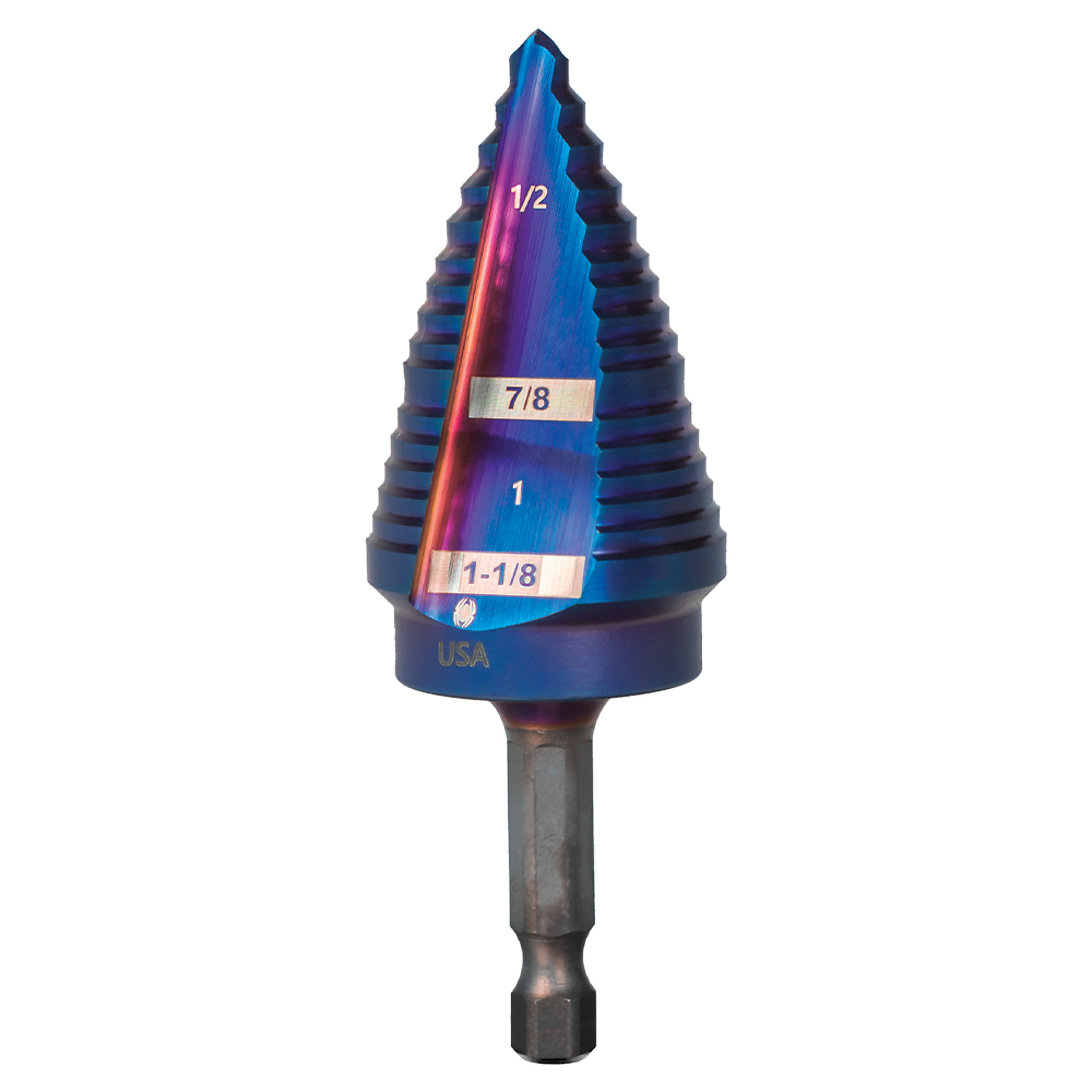 SPYDER Stinger™ Mach-Blue™, 3/16 to 1-1/8in. Hex Shank 16 Step Drill Bit, Included (qty.) 1 Model# 19023